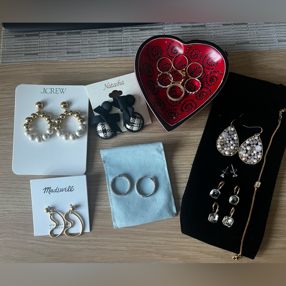 8 Pairs Of earrings, 7 Rings, One Bracelet
